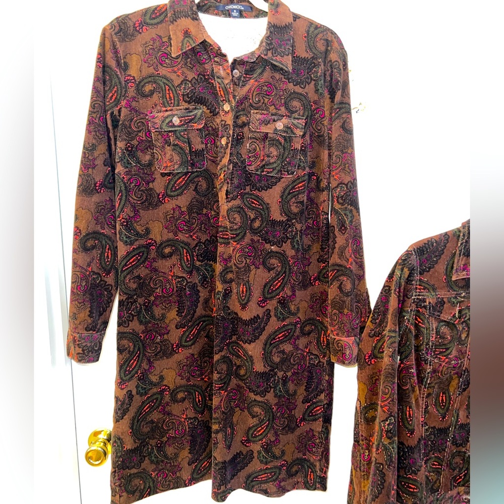 Chadwick’s Paisley Button-Front Corduroy Shirt Dress Sz 8